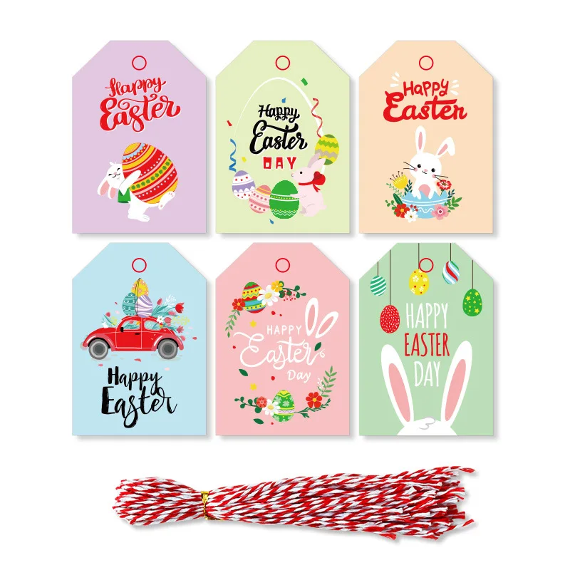 48pcs Happy Easter Kraft gift Tag cute Easter Bunny Egg Design Paper Label Spring Easter Party kids Gift Box Decoration Hang Tag