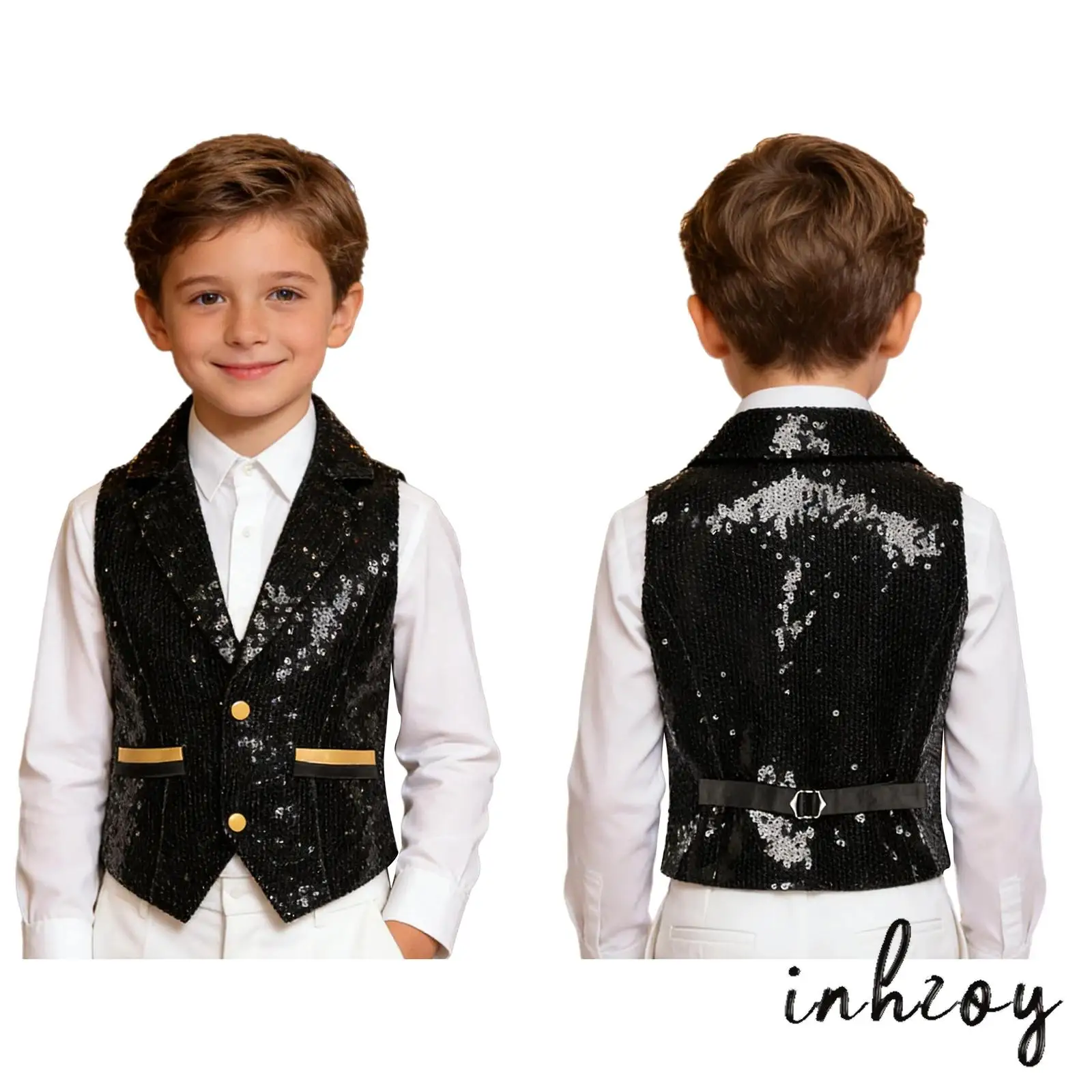 

Детский жилет для мальчиков с блестками для дискотек и вечеринок, с V-образным вырезом, на пуговицах, полностью расшитый пайетками, с подкладкой, безрукавка для музыкальных фестивалей