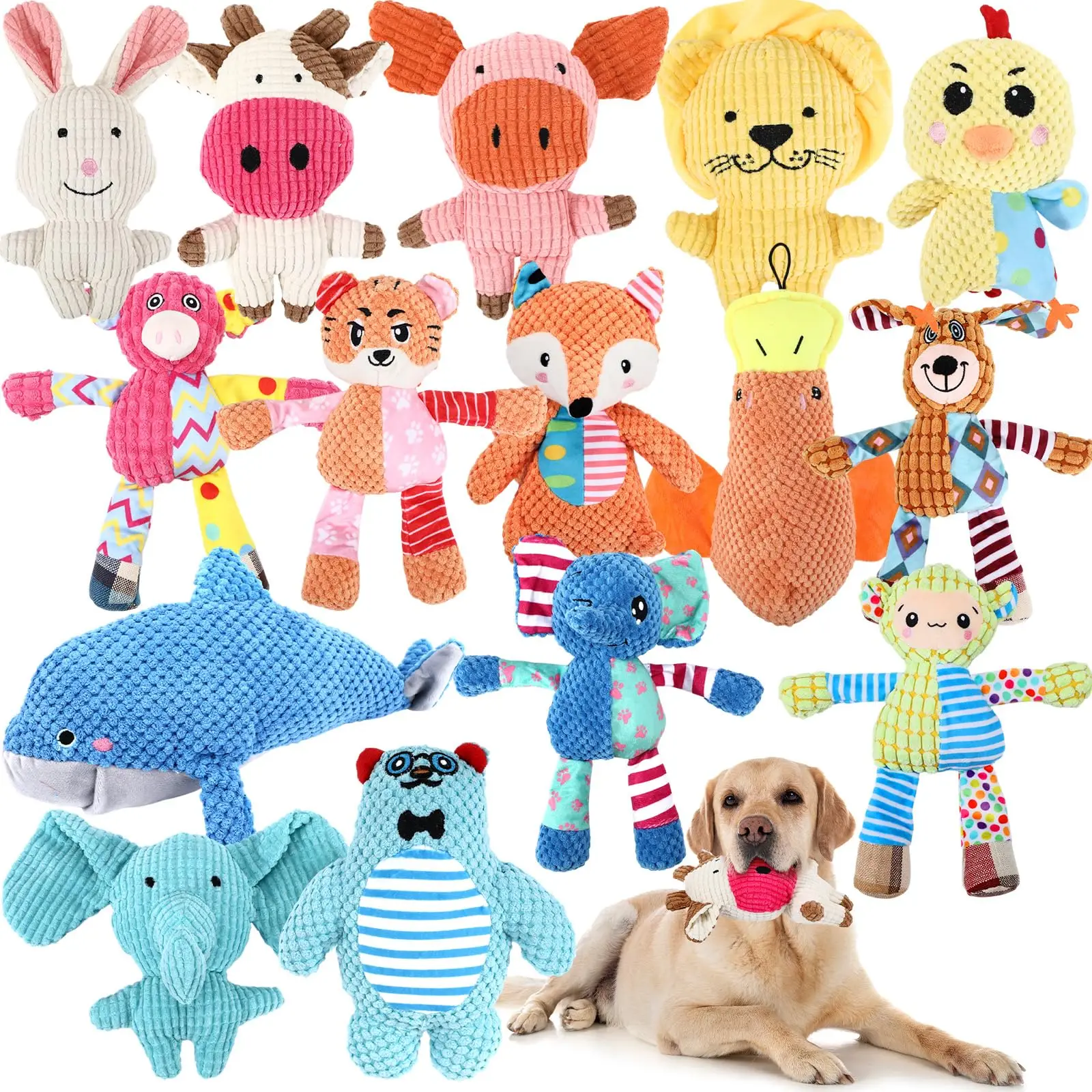 

No Stuffing Dog Squeaky Plush Toys Dog Chew with Crinkle and Squeaker Bulk for Aggressive Chewers Dog Teething Chewing Gifts
