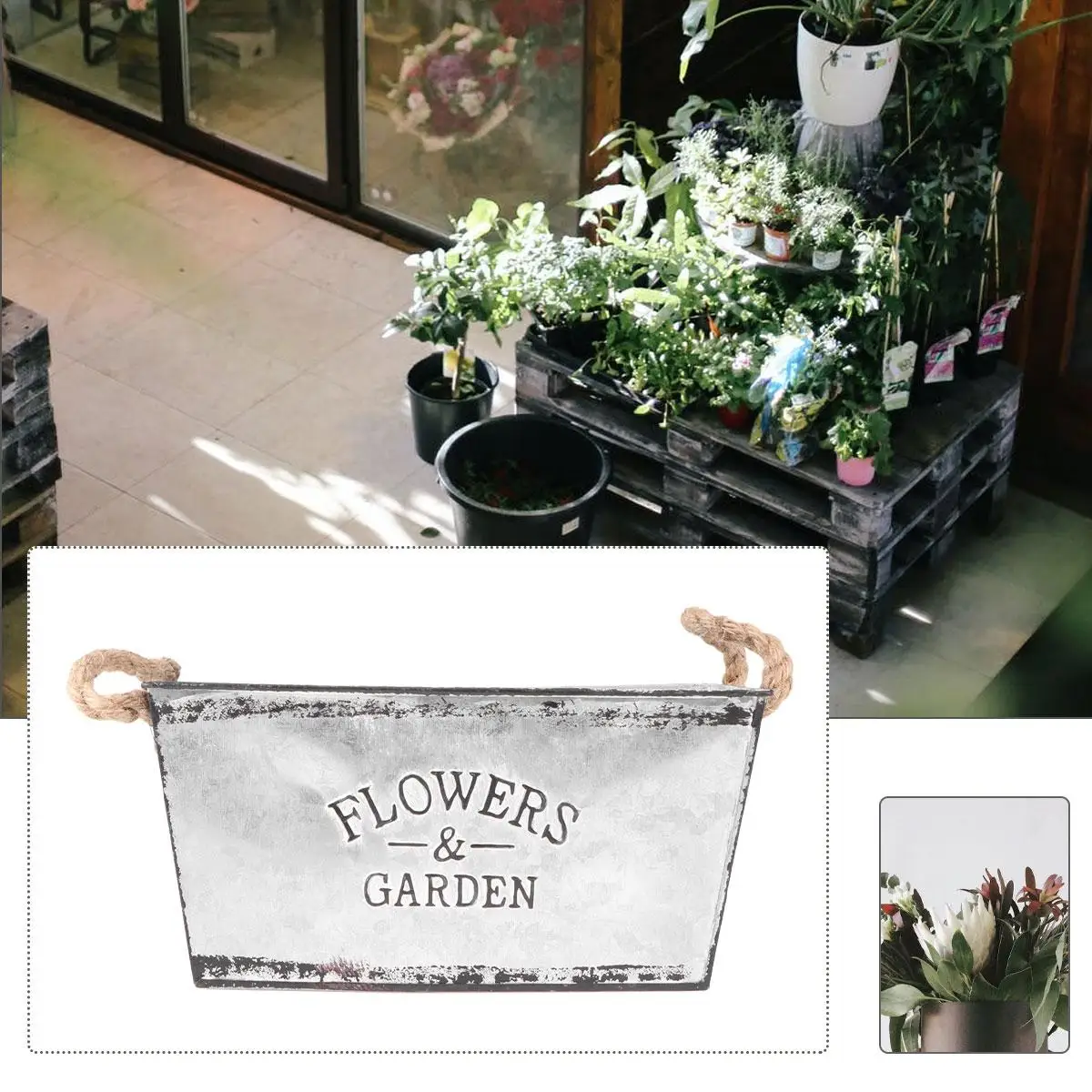 Iron Flower Bucket Handle Flower Bucket Bucket Flower Flower Holder Plant Bucket Simple Flower Bucket