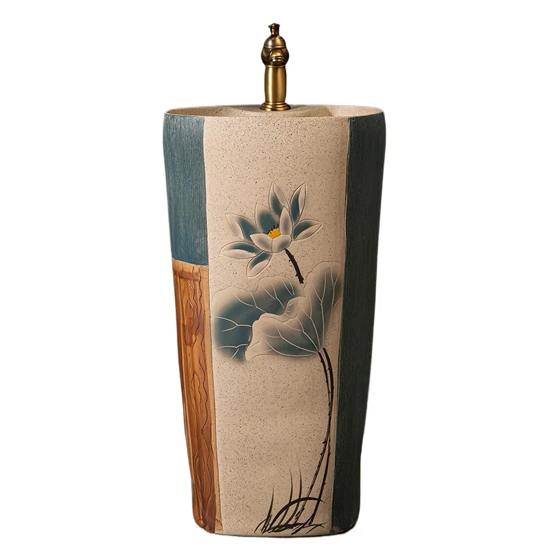 

Household balcony column-type washbasin Ceramic integrated column basin Hotel hand sink Floor-to-ceiling basin