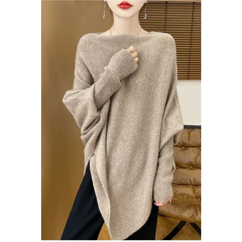 كسول نمط محبوك سترة 2025 الخريف نمط جديد غير النظامية تصميم الخفافيش كم المرأة الأعلى #5