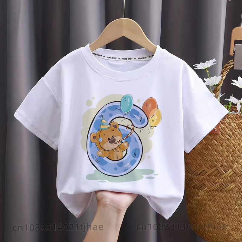 Cartoon Bear Birthday Kids T Shirt 0-9 Birthday T-Shirt for Baby Wild Tee Girls Party Tshirt Bears Theme Boys Tops