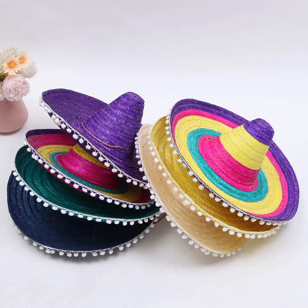 Mexikanischer Partyhut, bunte Strohhüte mit breiter Krempe, für Männer und Frauen, Sommer, Outdoor, Sonnenhut, Sombrero, Halloween-Party-Dekoration