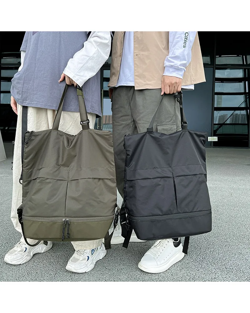 New backpack men's and women's commuter handbag solid color shoulder tote bag large capacity nylon backpack