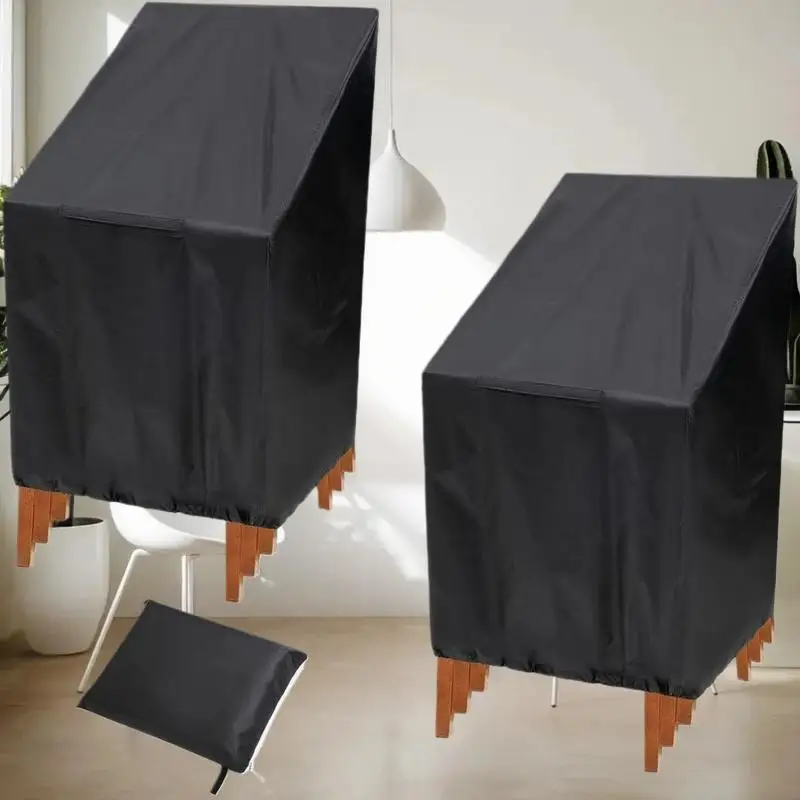 Waterproof Garden Chair Covers 210D Oxford Fabric Outdoor Stackable Chairs Protector UV Resistant Black Furniture Cover