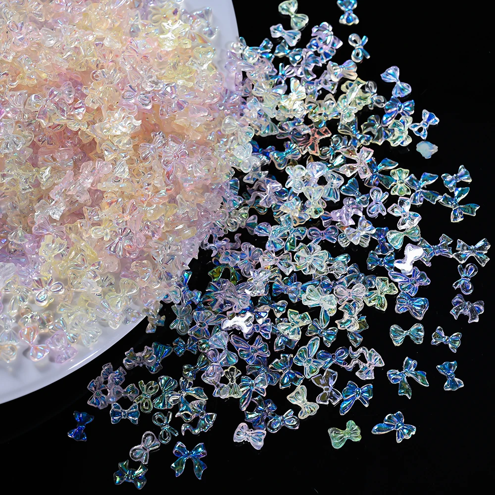 50g/Bag 3D Mixed Pink Aurora Bowknot Nail Art Charms Kawaii Resin Bow/Ribbon Rhinestones Y2K Colorful Manicure Decor Accessories