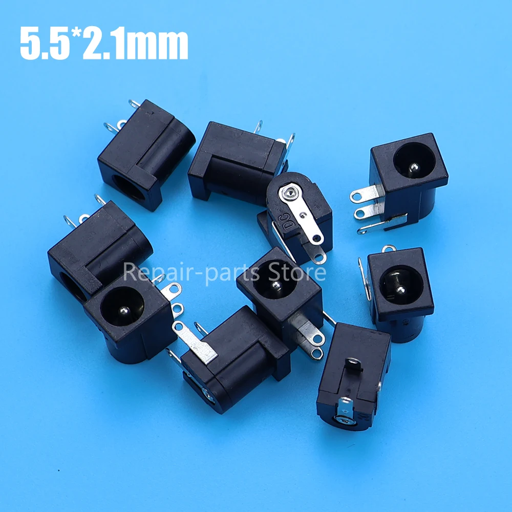 10pcs 5.5x2.1/2.5mm DC-005 Black DC Power Jack Socket DC Connectors Supply Barrel-Type Right Angle PCB Mount Terminal