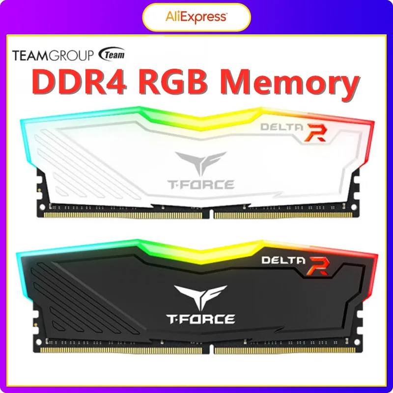 TEAMGROUP 델타 RGB DDR4 램, 게이밍 모듈, 데스크탑 메모리, 블랙, 화이트, 8GB, 16GB, 3200MHZ, 3600MHZ 