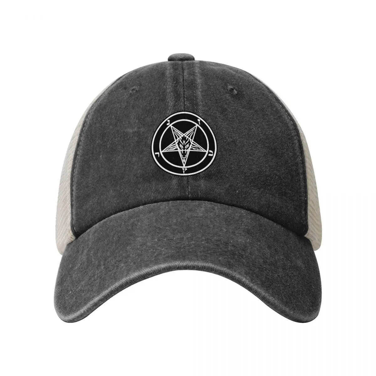 Baphomet Goat Head Inverted Pentagram Occult Satanic Logo Baphomet Occult Black Sigil Cowboy Mesh Baseball Cap