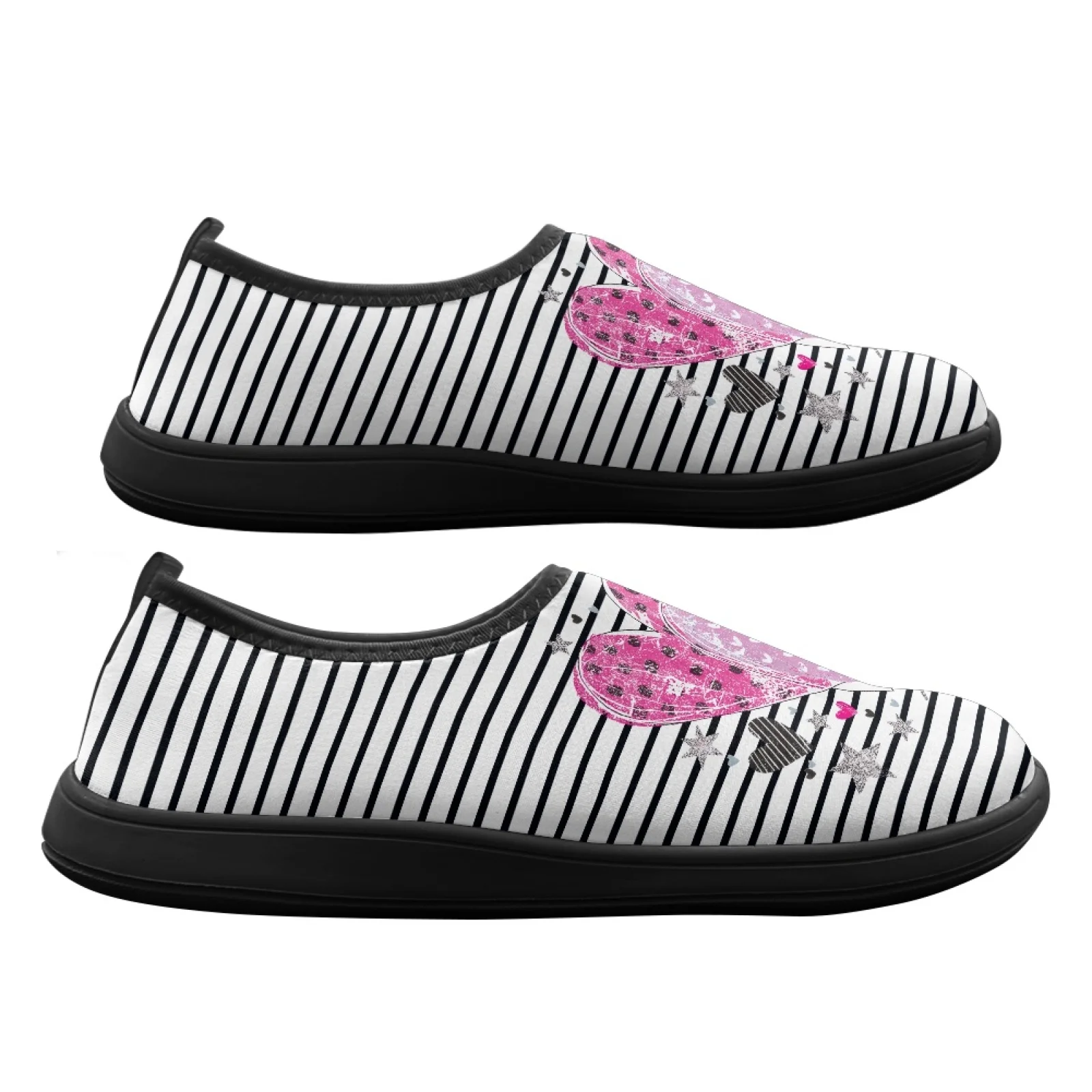 PENSTROLL Pink Heart Stripe Breathable Zero Drop Sneakers Hiking Barefoot Shoes for Beach Comfortable Athletic Running Shoes