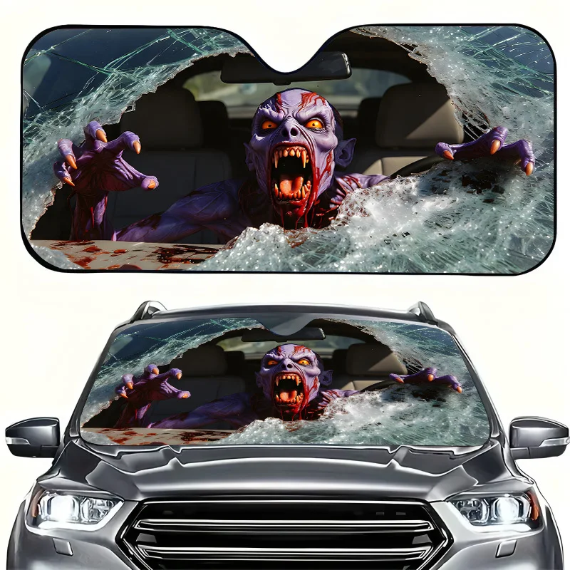 1Pcs Vampire Monster Design Car Windshield Sun Shade, With 4 Free Suction Cups, For Suv Rv, Easy Installation, Vibrant Design