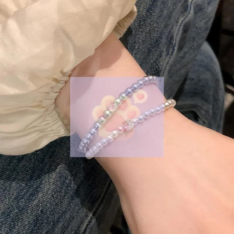 French Shiny Zircon Pearl Bracelet for Women Minimalist Handmade Beaded Jewelry for Office Daily Wear Gift for Her