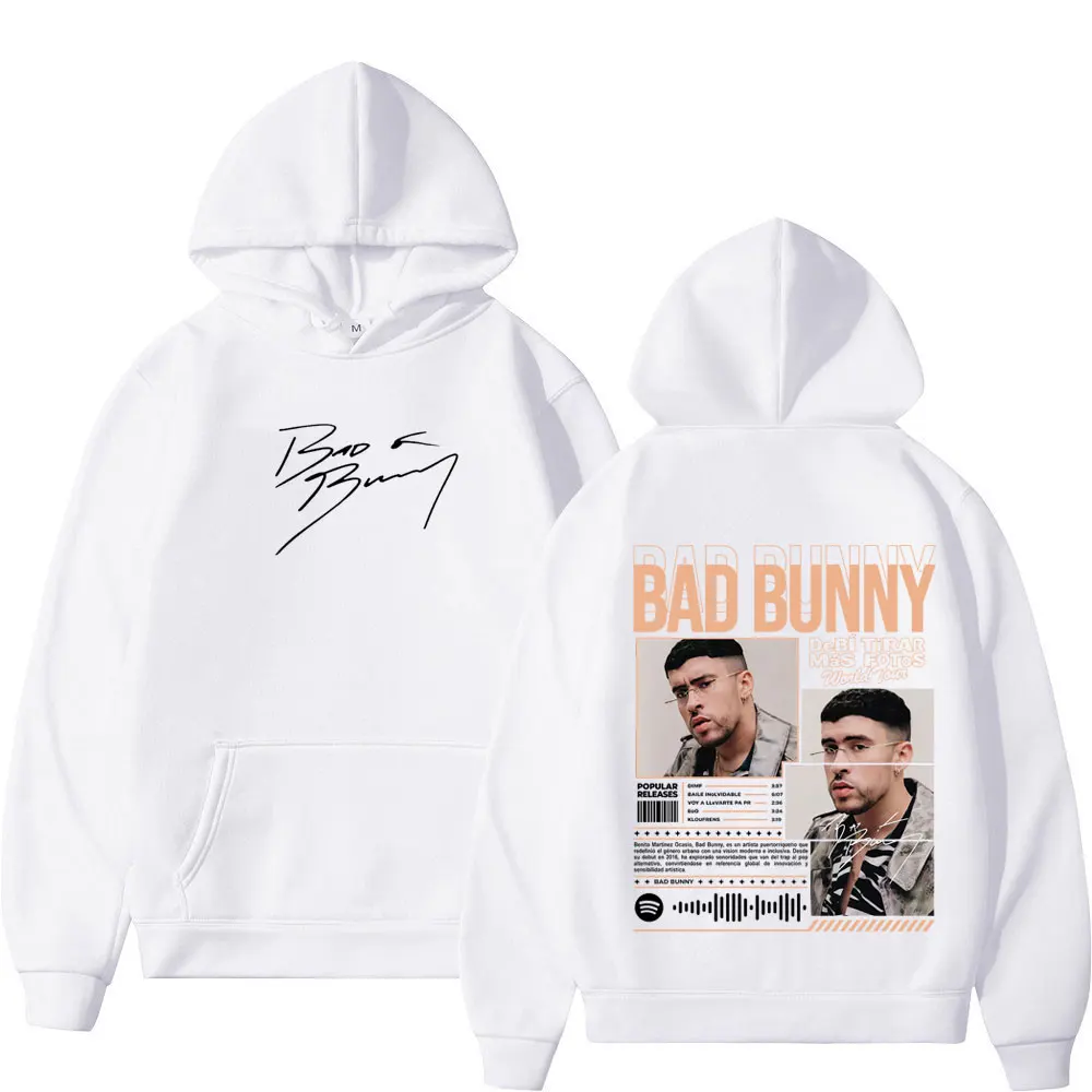 مغني الراب باد الأرنب ألبوم الموضة 2025 الجرافيك هوديي الرجال النساء الهيب هوب بلوزات طويلة الأكمام ملابس رياضية فضفاضة غير رسمية مروحة الهدايا