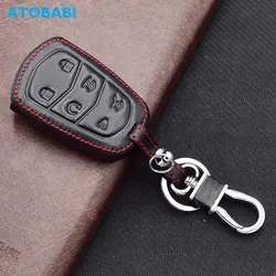 ATOBABI Leather Car Key Case Keychain For Cadillac Escalade IV 2016 2017 2018 2019 2020 6 Buttons Smart Keyless Remote Fob Cover