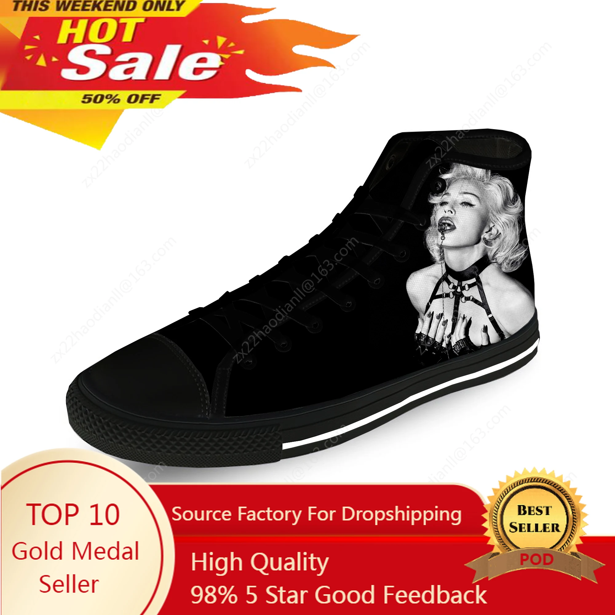 

Madonna Pop Singer Music Funny Casual Cloth Fashion 3D Print High Top Canvas Shoes Men Women Lightweight Breathable Sneakers