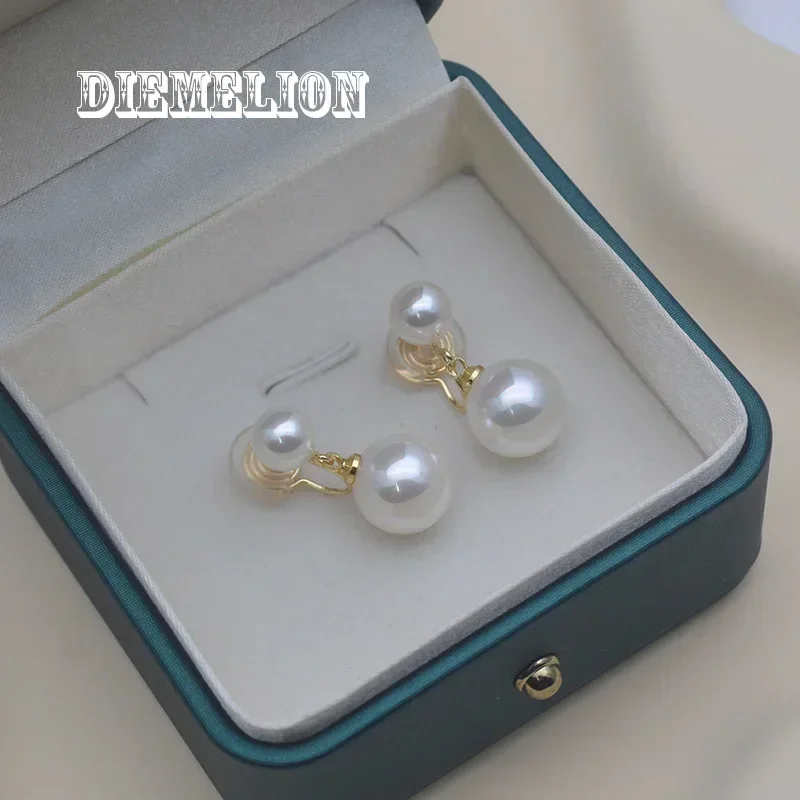 Orecchini a clip con perle a doppia conchiglia rotonda di alta qualità in stile coreano, senza foro per le donne, gioielli da sposa, clip per