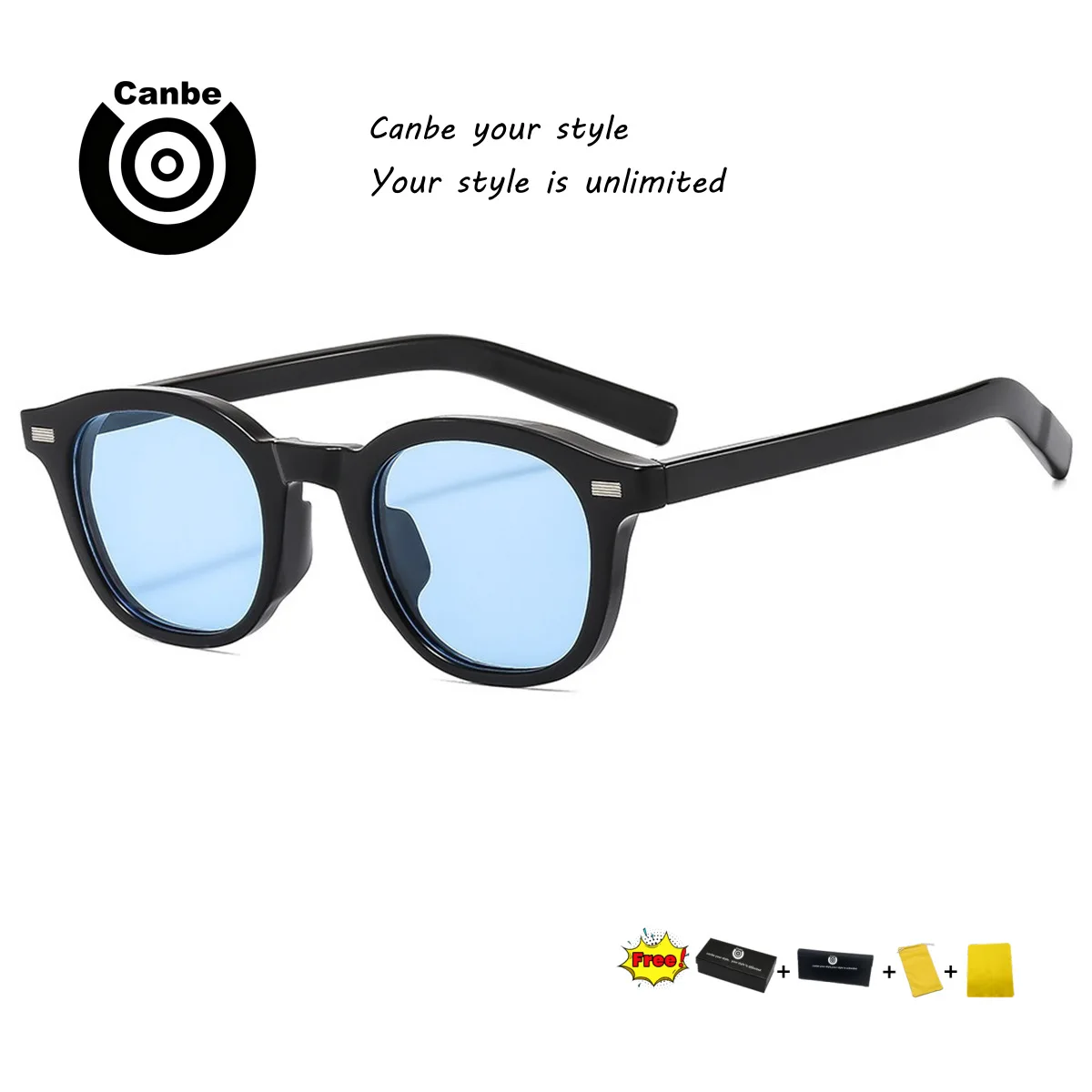 Okulary przeciwsłoneczne Canbe Cross-border Square, modne, luksusowe, damskie i męskie, retro, czarne oprawki, UV400m, okulary z ozdobnymi elementami.