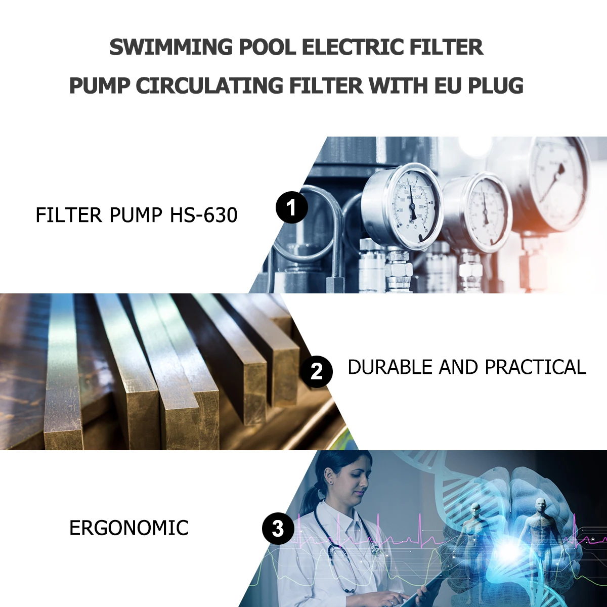 

1pc Swimming Pool Filter Pump 300% Above Ground HS-630 Durable Electric Pool Cleaner Circulation Water Pump Equipment