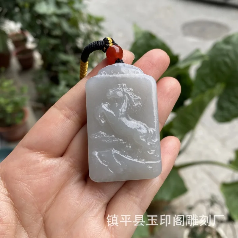 Natural Hetian Zodiac Pendant Men And Women, Smoky Jade Horse Sign Necklace
