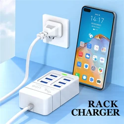 6 Ports 35W Fast Charging Charger 3 USB 3 Type C Desktop Multifunction Power Charger Adapter For Home Office School Travel Room