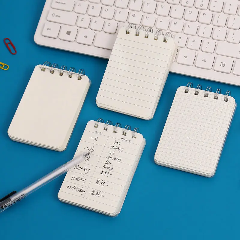 Mini cuaderno de hojas sueltas portátil, línea de palabras, cuadrícula en blanco, diario, cuaderno de bocetos, oficina, escuela, negocios,