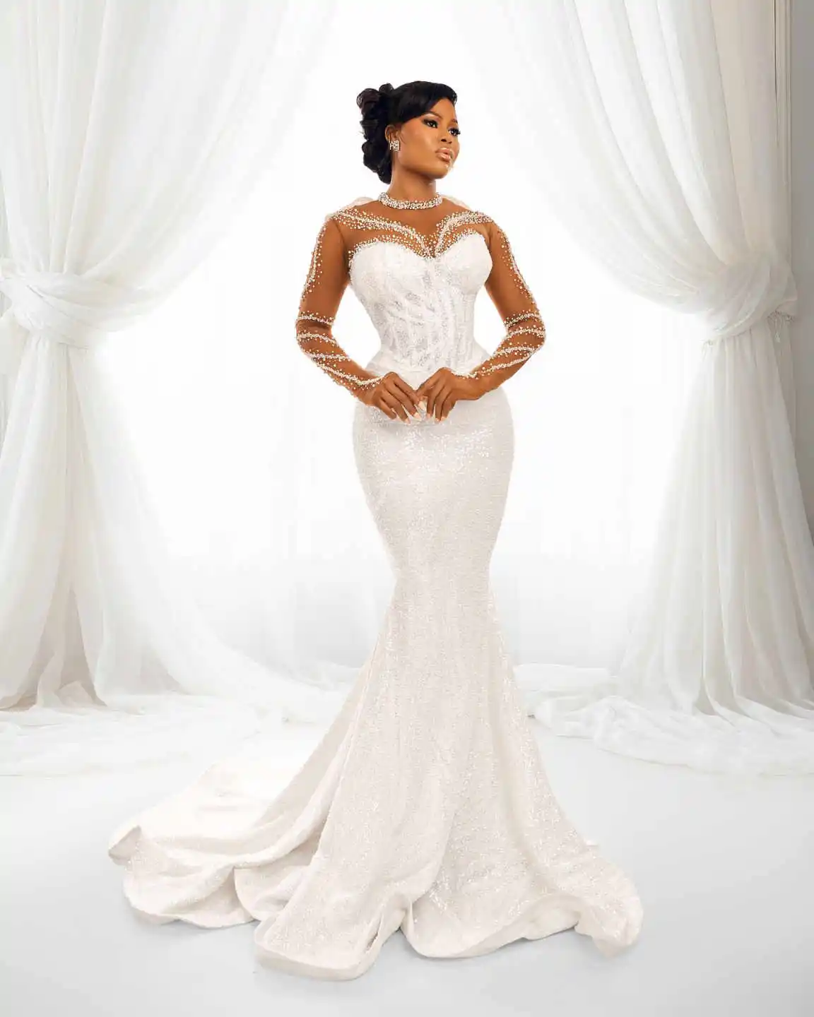 Luxury Mermaid Gown Wedding Dresses Appliques Pattern Lace Bridal Gowns Big Size Floor-Length Vestidos De Novia Customized