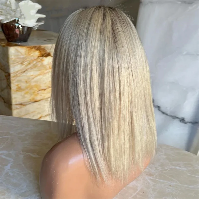 Ombre As Blonde Kleur Highlight Pruik Korte Rechte Bob Menselijk Haar Kant Pruiken 13X6 Lace Frontale Pruiken Voor Vrouwen Pre Geplukt