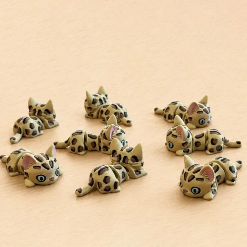 3D Printed Articulated Bengal Cat Toy, New Pattern Cute Movable Desk Decor, Viral Gift for Kids Students Collectible