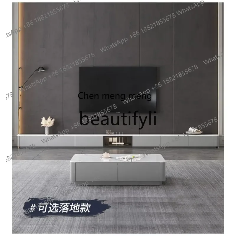 2003Floating TV Cabinet Italian Style Small Apartment Living Room Rock Slab Coffee Table Combination Wall-Mounted Cabinet Minima
