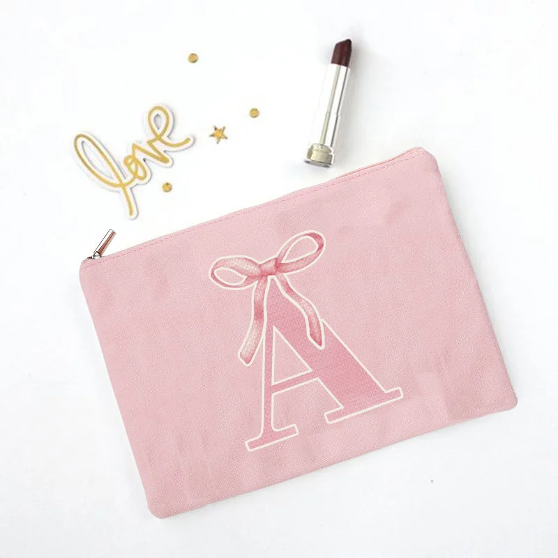 Pink Makeup Bags Initial Letter Cosmetic Zipper Pouch for Sister Girls Beauty School Graduation Travel Organizer Toiletries Bag
