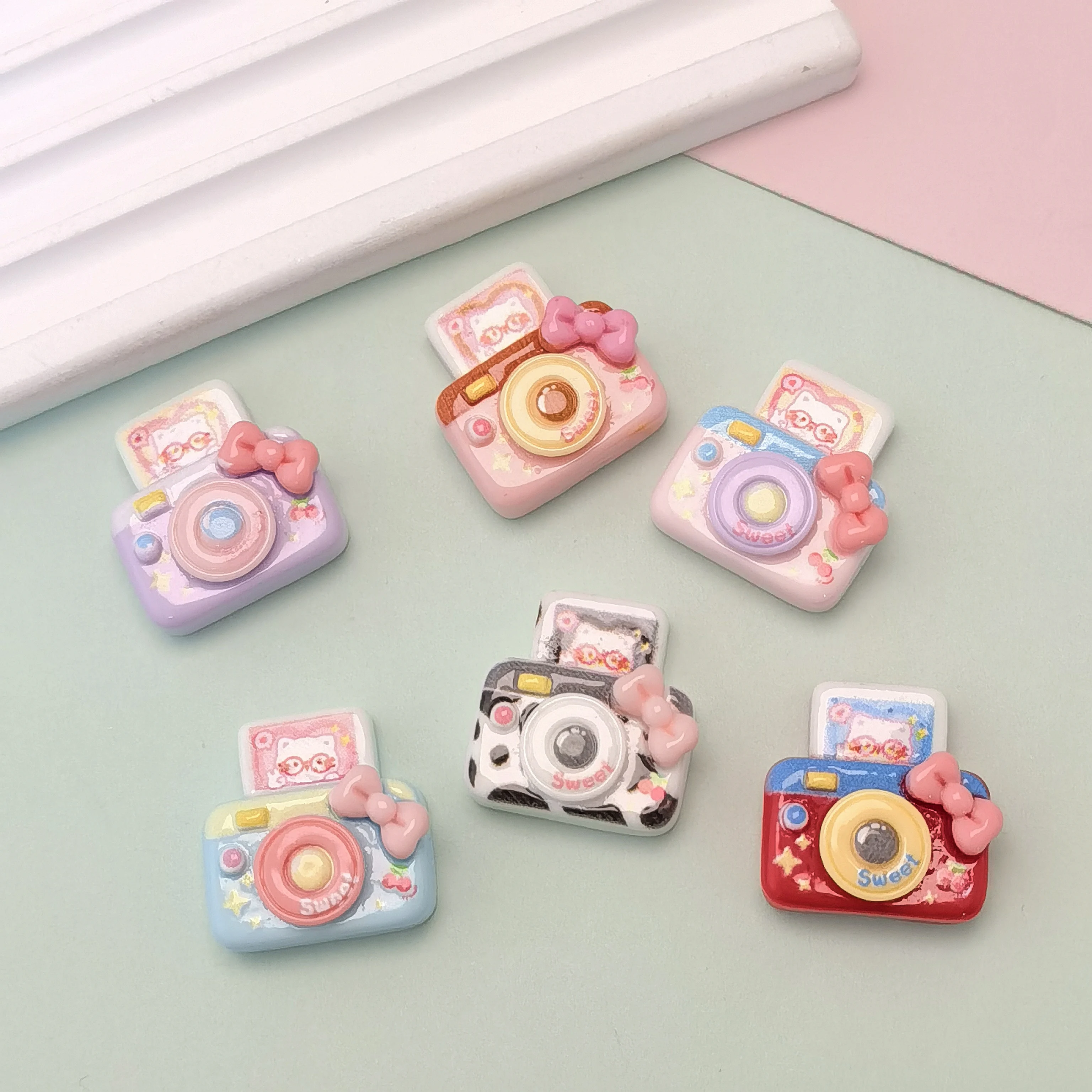 Cartoon Flatback Simulation Bowknot Camera Resin Crafts Cabochon Embellishments Diy Scrapbooking Phone Hair Bow Accessories