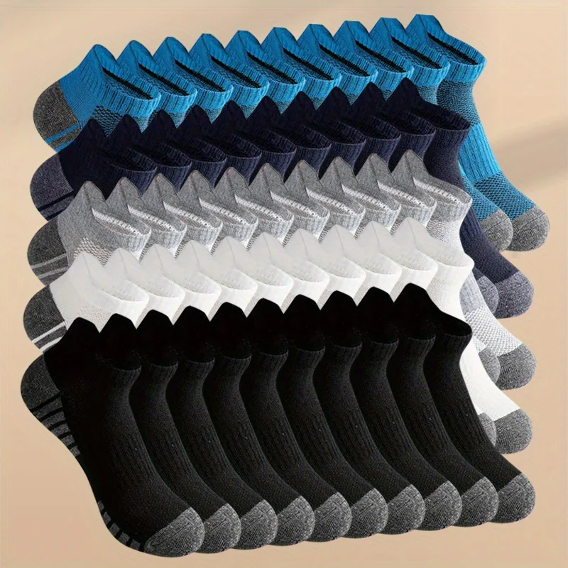 

10 Pairs Men's Ankle Athletic Socks Mesh Breathable Low Cut Sports Sock Summer Assorted Colors Casual Short Sock for Running