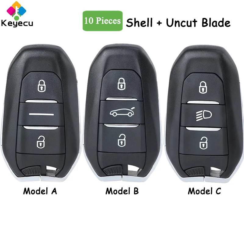 

KEYECU 10 Pieces Smart Remote Key Shell Case With Uncut Blade for Peugeot 308 408 508 2008 3008 4008 5008 Citroen C4L C6 C3-XR