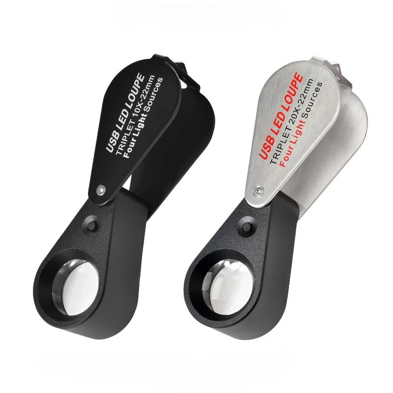 

Лупа 10X 20X 30X 40X с 6 светодиодами, 7 УФ-лампой, ювелирные изделия, алмазная увеличительное стекло, ручная складная лупа с подсветкой