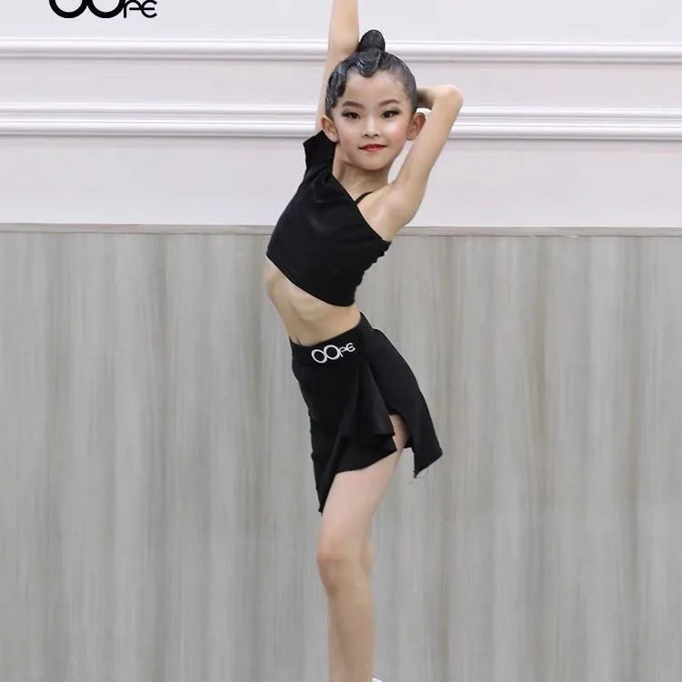 Women\'s dance suit top black line dance costume Latin Dance Skirt Girl clothes Dancewear skirt Sports dance suit Stage clothes