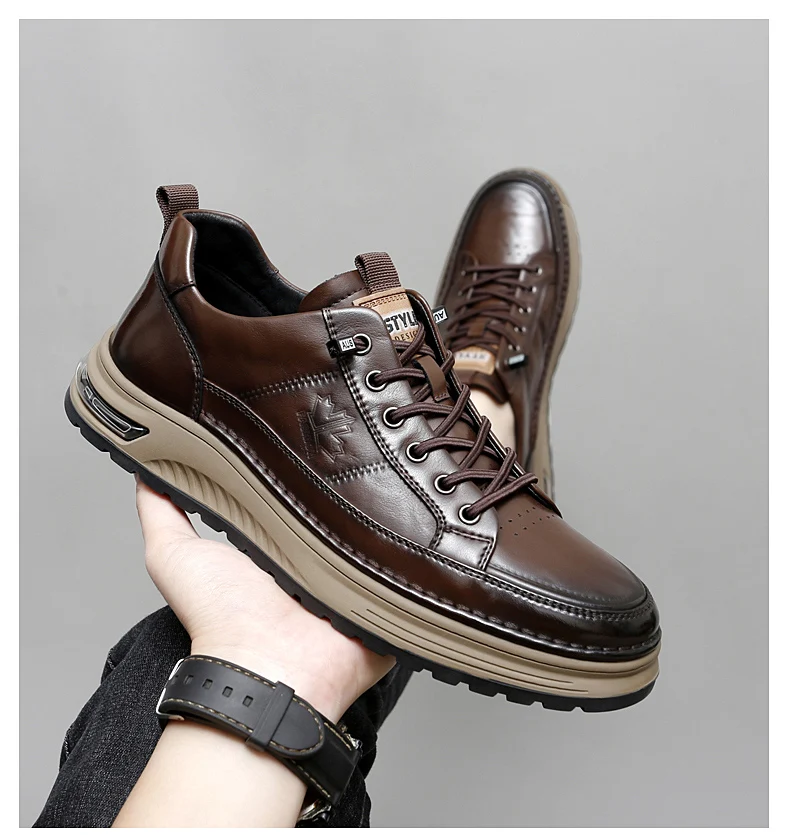 Luxuriöse Echtleder-Herrenschuhe für Business und Freizeit, Hochwertige Modische Schnürschuhe für Büro und Outdoor-Aktivitäten, Herren-Sneaker – Detail 14