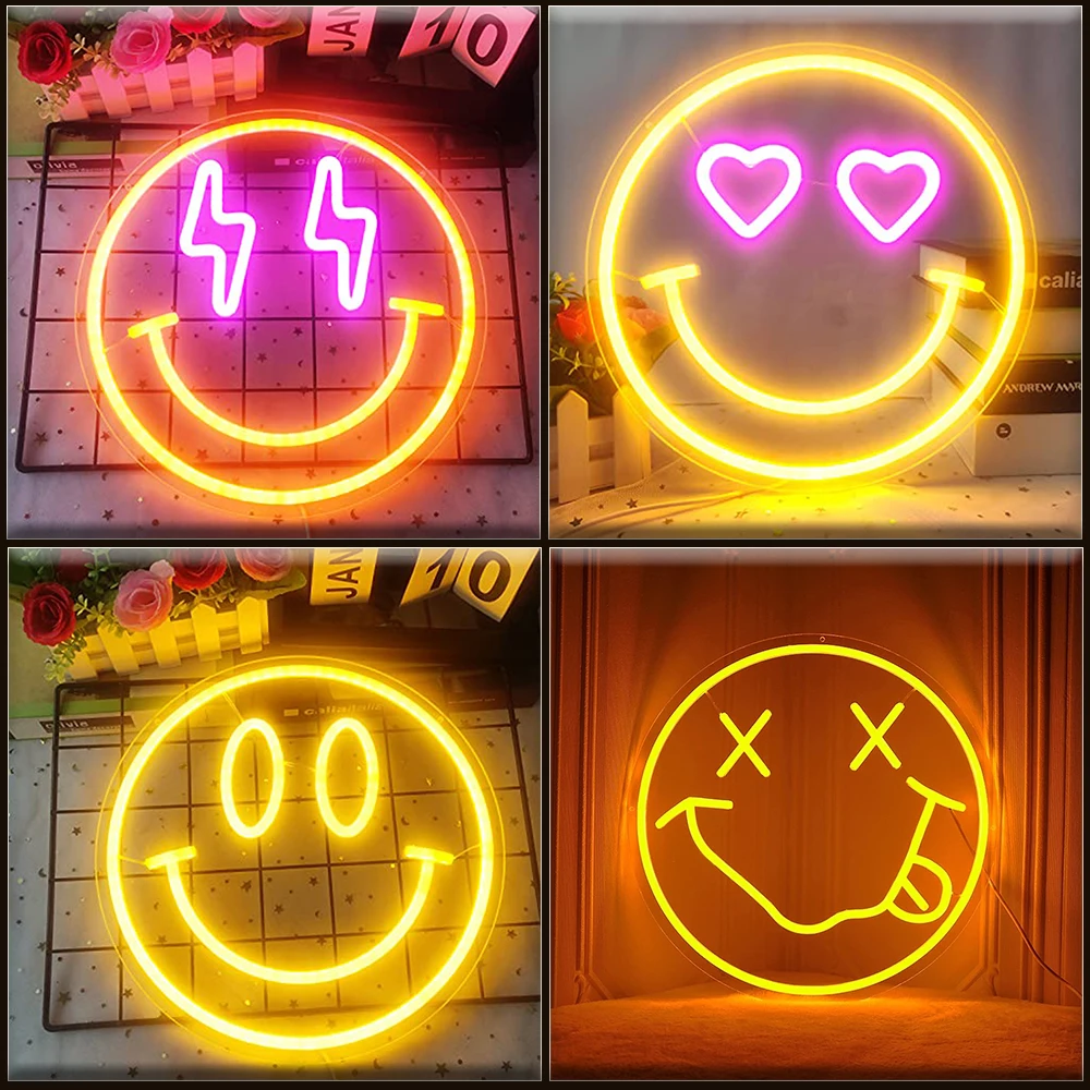 

Yellow Smiley Face Neon Sign Led Lightng Sign Wall Decor Bedroom Children's Room Holiday Party Decoration Kids Gifts