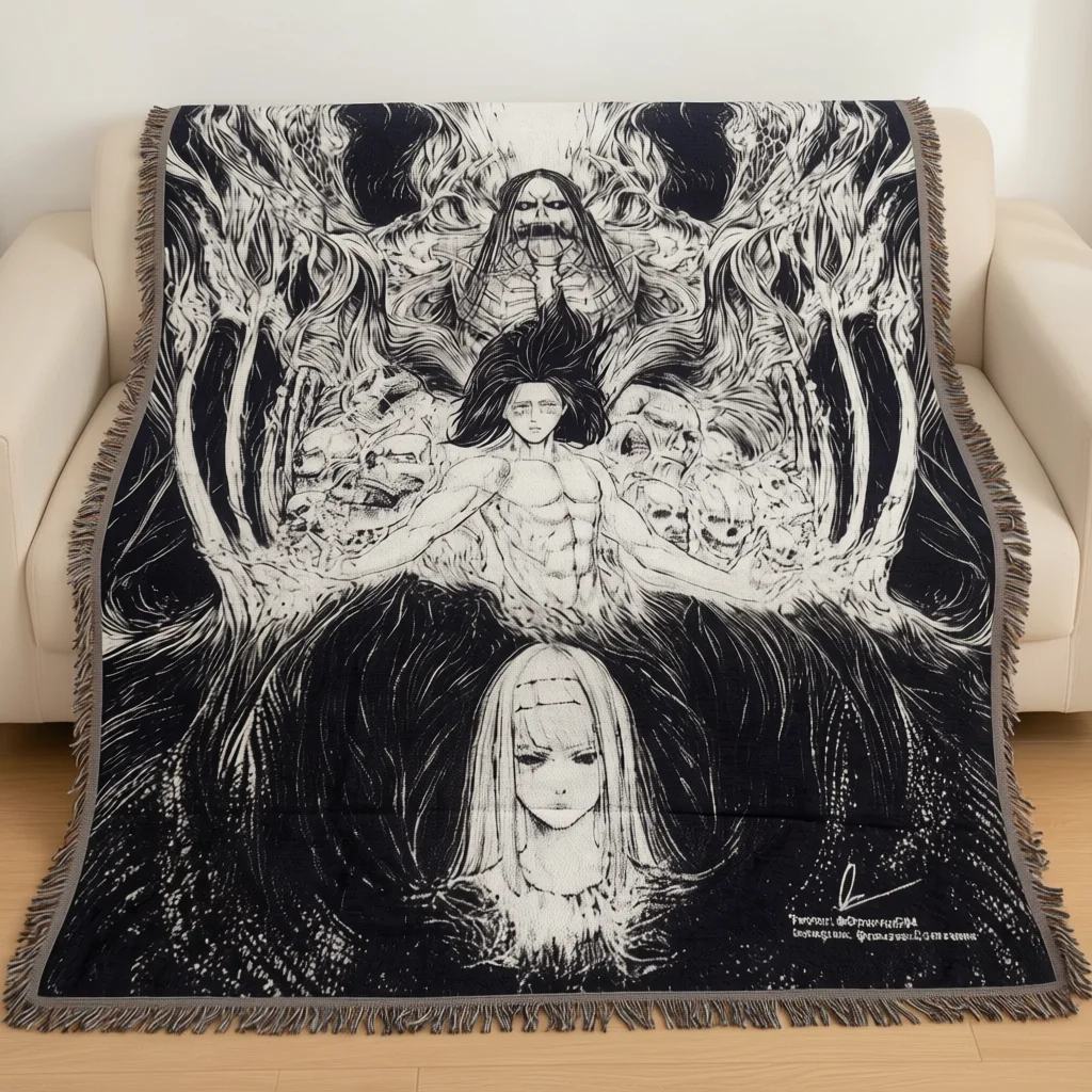 Japanese Anime Poster Style Sofa Cover Cloth Attack on Titan Retro Style Long Rectangle Mixed Material Wall Hanging Tapestry