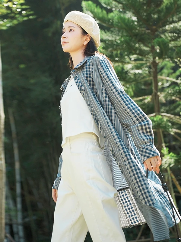 

Bukhara оригинальный весенний новый хлопковый повседневный длинный све клетчатый миди irt женский деловой повседневный свободный крой с воротником irt