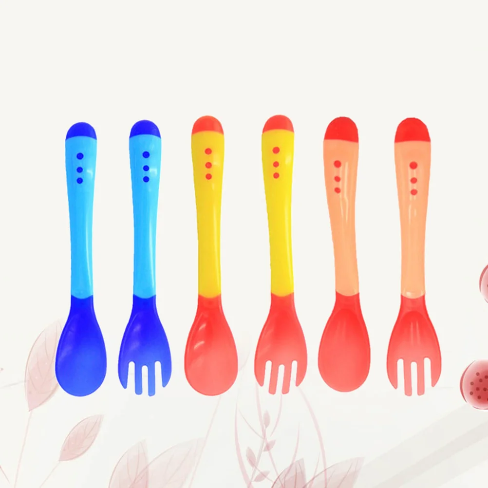 

6Pcs Baby Temperature Heat Sensing Spoon Color Changing Feeding Tool Eco Friendly Smooth Design for Infant