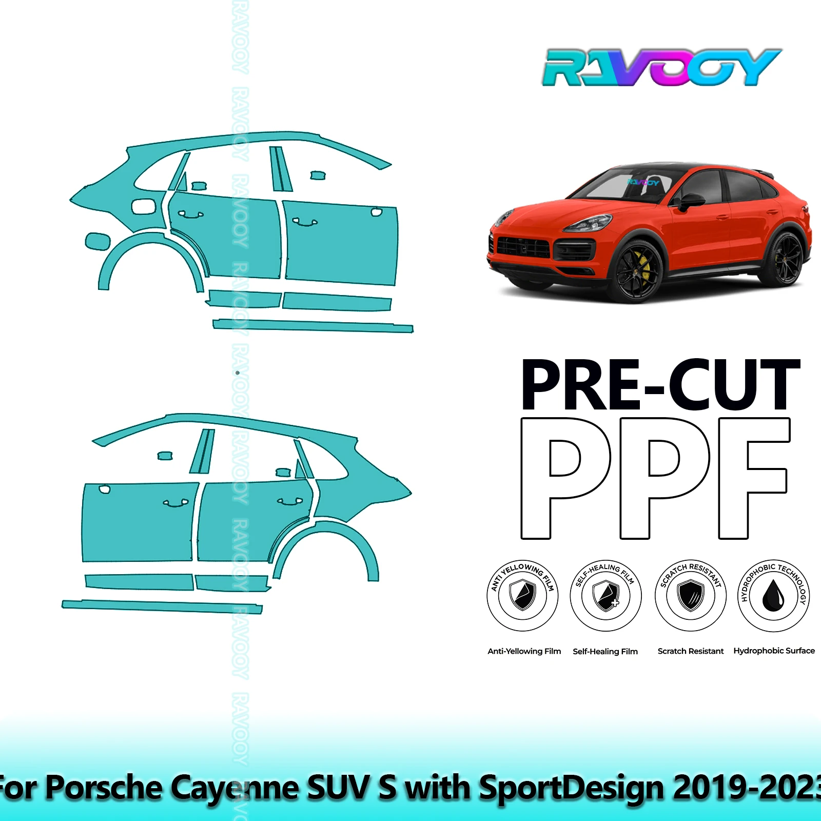 

For Porsche Cayenne SUV S with SportDesign 2019-2023 8.5mil Pre-Cut PPF Door & A/B Pillar Kit TPU Paint Protection Film Set