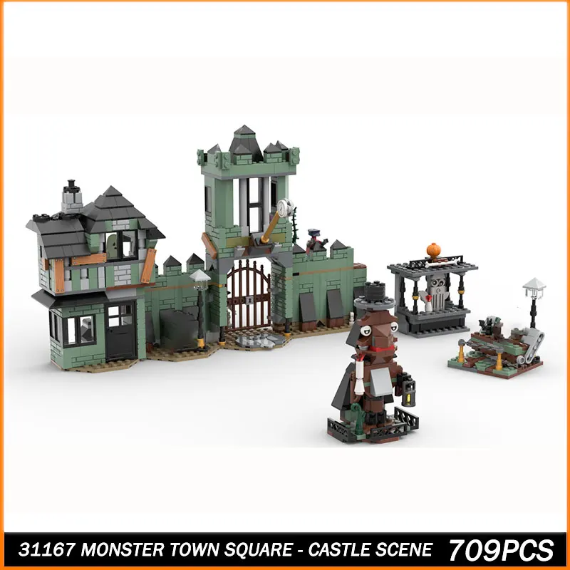 

Строительный блок MOC MOC Street View Monster Town Square - Модель сцены замка Кирпичные игрушки Частицы Творческое образование Рождественские подарки