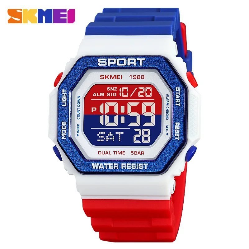 SKMEI Boys' Sports Watch, Fashionable Square Dial, Multifunctional Waterproof Electronic Watch, Children's Gift V185