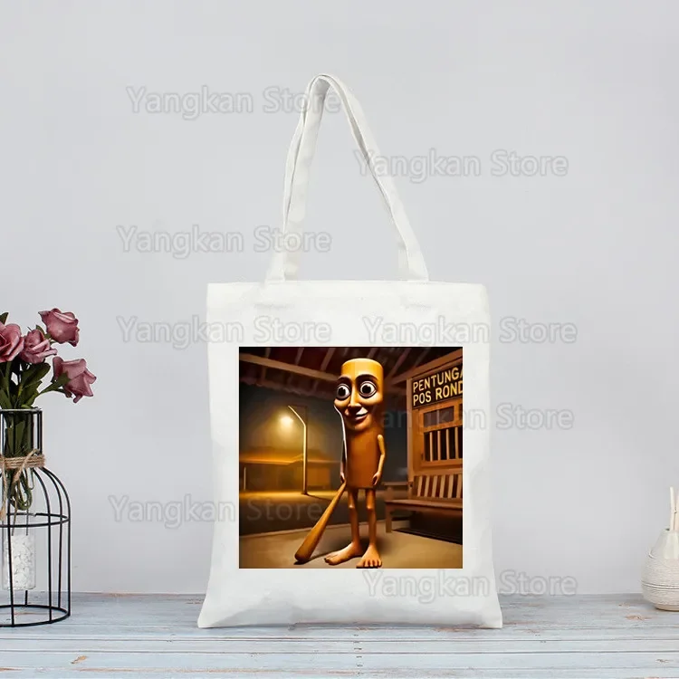 Tung Tung Tung Sahur Canvas Tote Bags for Ladies Handbags Kawaii Cute Bolsa Portable Shopping Shoulder Bag