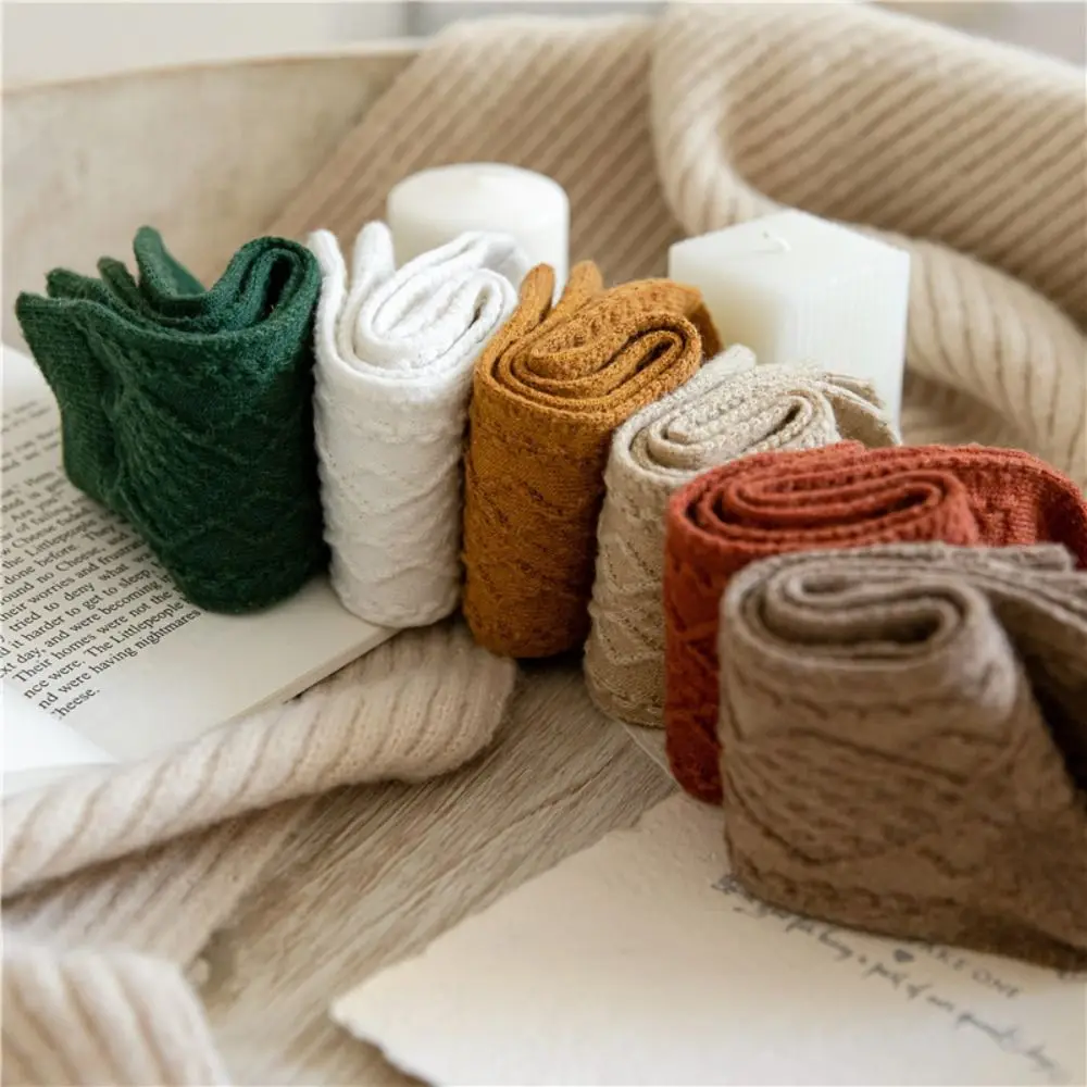 Solid Color Cashmere Wool Socks Thermal Warmth Long Length Long Crew Socks Japanese Style Knit Texture Harajuku Streetwear Socks