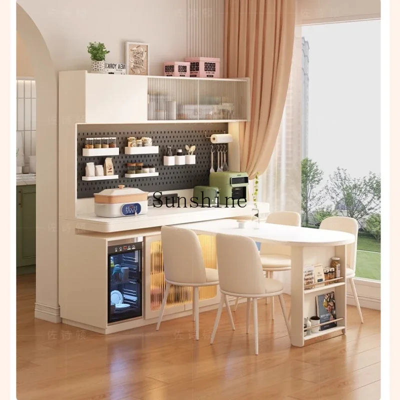 HHFrench Light Luxury Rock Slab Dining Side Cabinet Integrated Rotatable Small Apartment Living Room Against The Wall Storage