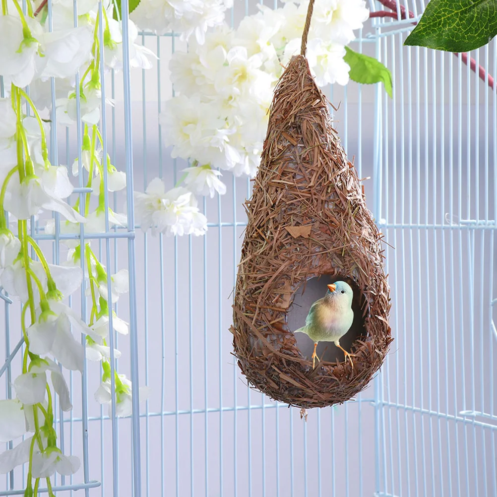 

3Pcs Grass Woven Bird Friendly Hanging Nest Outdoor Decor Durable Wide Bottom Drop Shape