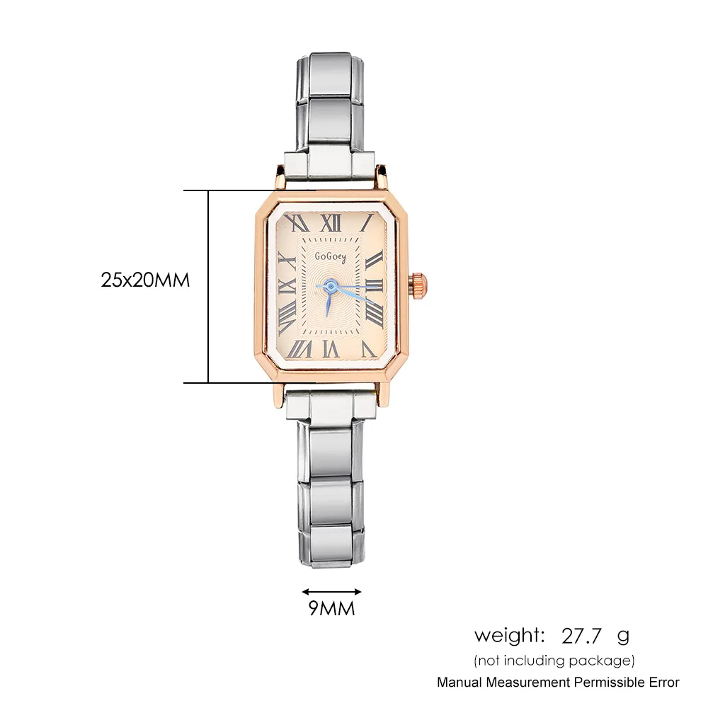 GEMOSA Stylish Square Women Men Quartz Watches Roman Numerals Minimalist Design Stainless Steel Strap Party Birthday Daily Gift