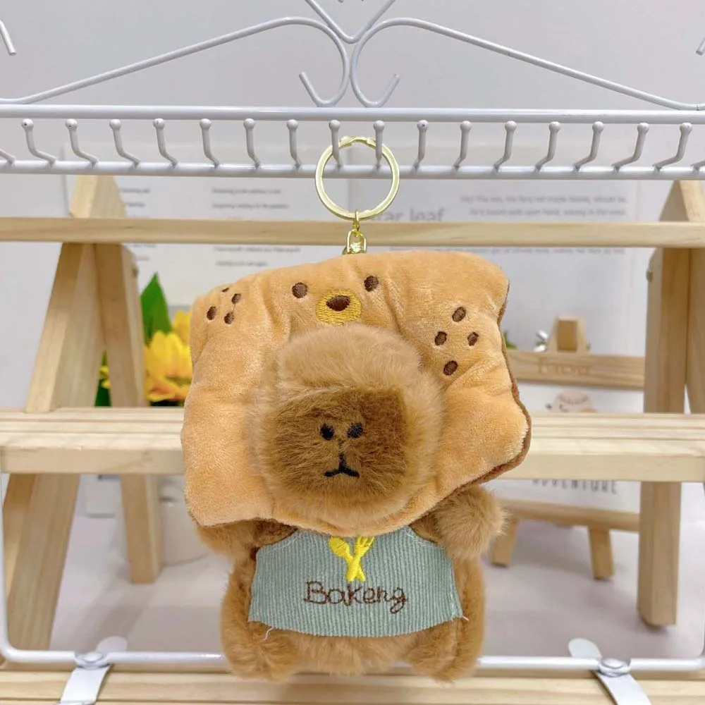

Soft Baking Capybara Key Ring Cartoon Bread Doughnut Animal Pendant PP Cotton Furry Plush Doll Keychain Car Key Accessories